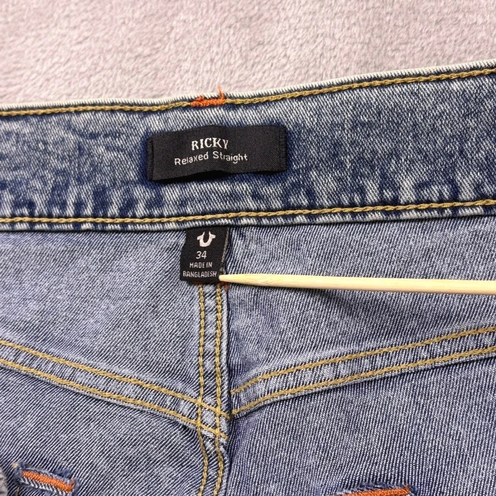 NWT True Religion Ricky Jeans 36 x33 Relaxed Straight Acid Wash Y2K Streetwear